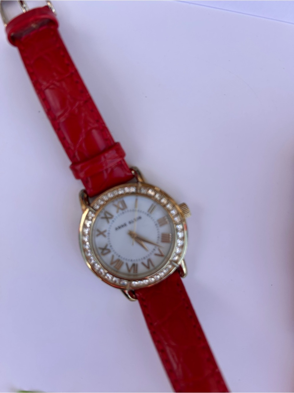 Anne Klein Gold-Tone Watch with three Leather Straps and Crystal Bezel